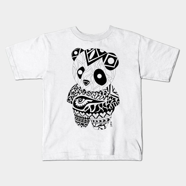 king panda ecopop in mexican totonac patterns Kids T-Shirt by jorge_lebeau